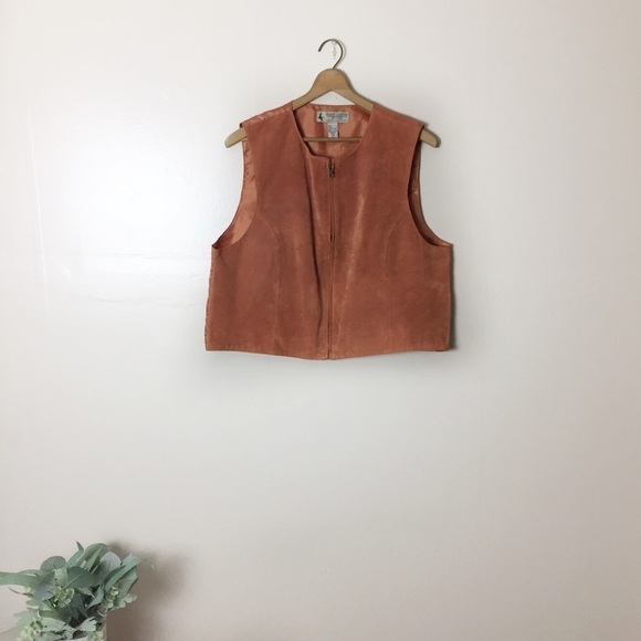 [Marsh Landings] Vintage Orange Brown Leather Sleeveless Vest - Picture 1 of 7